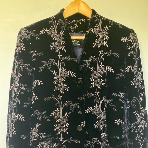 Dana Buchman Vintage Rayon Viscose Silk Blend Black Floral Embroidery Jacket - Picture 2 of 9